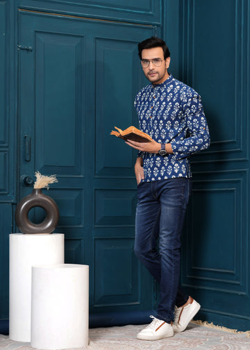 Cotton Blue Printed Kurta